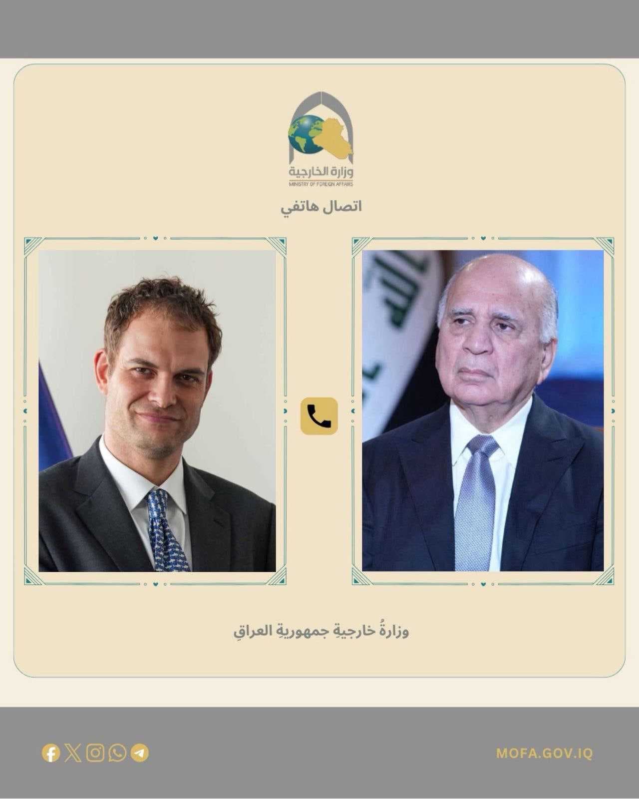 العراق وبريطانيا يبحثان تطورات الحرب ويؤكدان خطورة استمرار التصعيد
